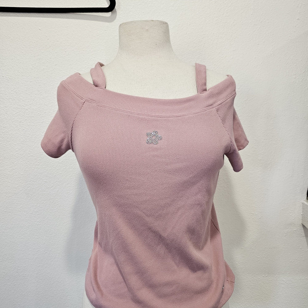 Kawaii Pink Open Shoulder Top